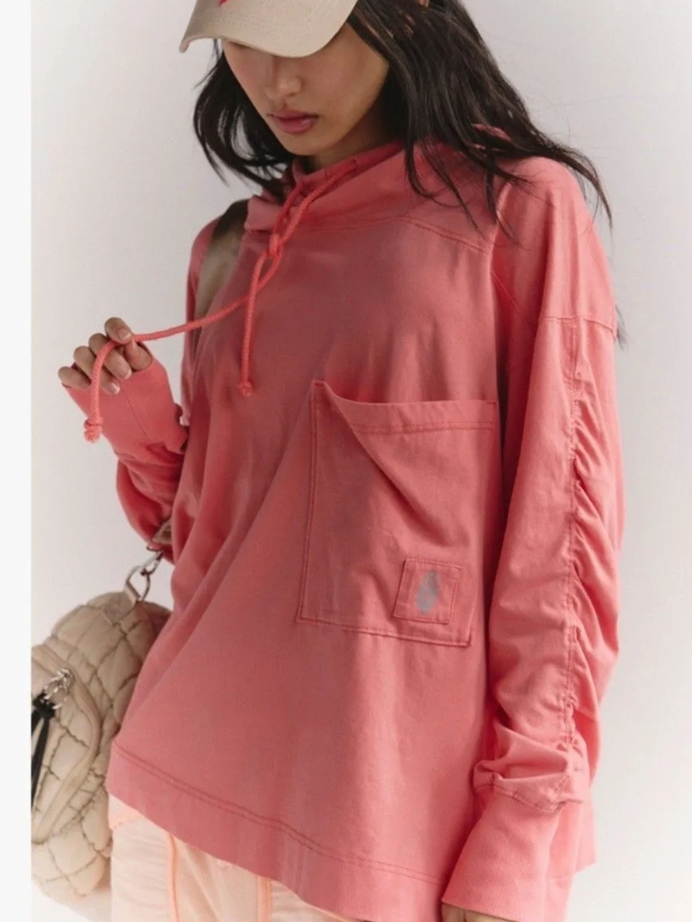 Free People Hot Shot Hooded Layer in Hibiscus Size M (very oversized, could fit